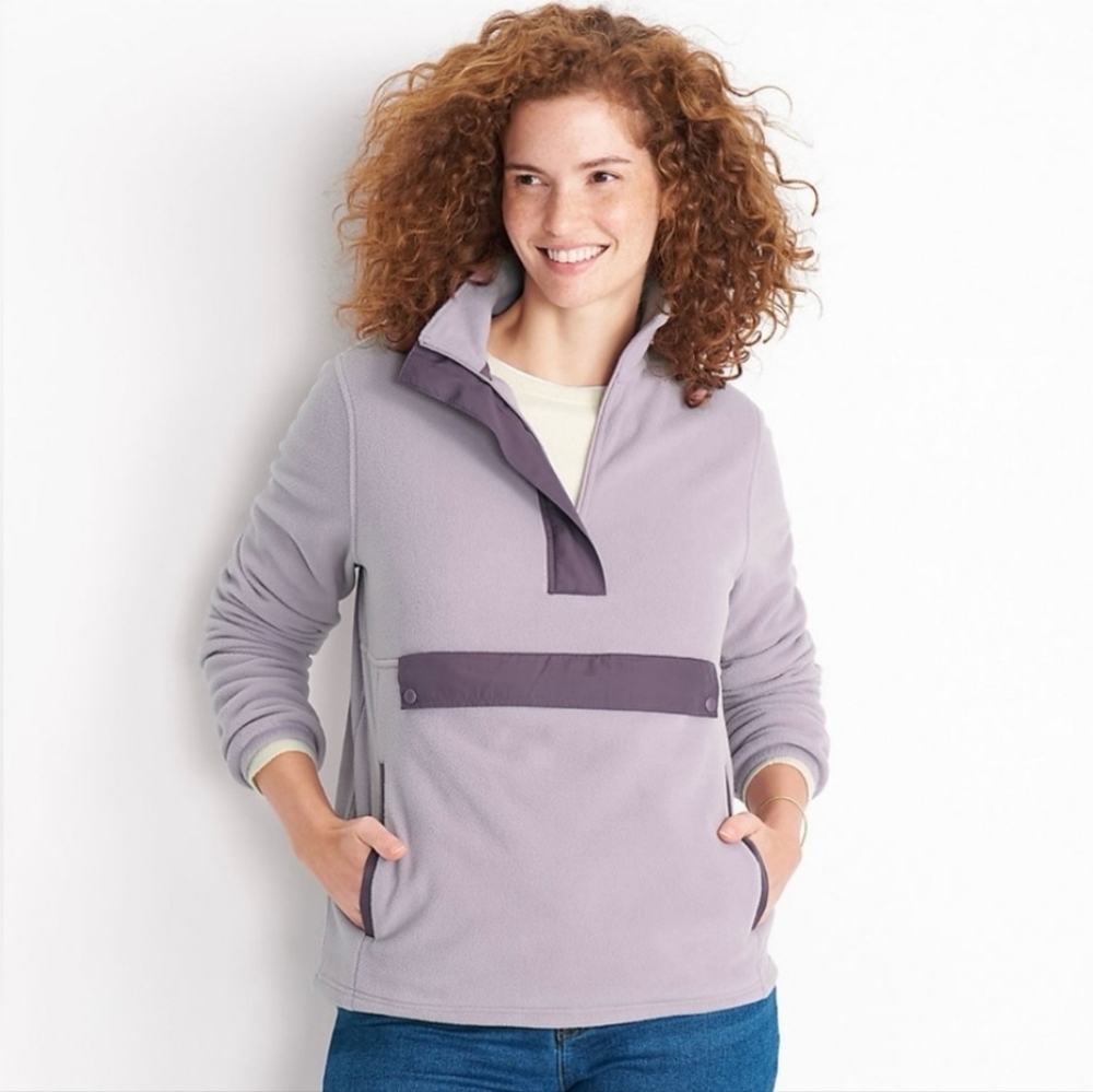 Women’s Lands' End Long Sleeve Pullover 1/4 Zip Lilac & Purple‎ Pockets Size M